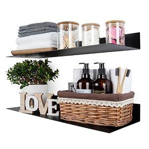 XWNE Metal Floating Shelves 24 inch Set of 2, Industrial Heavy Duty Modern Steel Wall Mounted Shelves for Living Room Office Kitchen Farmhouse,24x8x2.5 inch,Matte Black