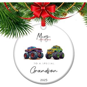 Grandson Christmas Ornament  Toy Car & Gamer Gift, Keepsake for Special Grandson, Car Lover or Video Game Fan Holiday Decor (C14)