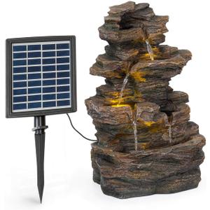 BLUMFELDT Messina Solar Powered Water Fountain for Garden, Indoor and Outdoor Fountains, Waterfall for Outside, Solar Panel: 9V/2.8W, 7 x 5.5 Inches (Gray)