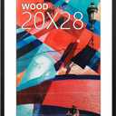 20x28 Poster Frame,Natural Soild Wood Black Picture Frames with Polished Plexiglass,Easy to Hang,Display Picture 20x28 without Mat or 16x24 with Mat for Wall Mounting Horizontally and Vertically, Black