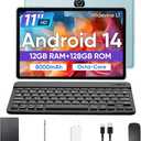 COLORROOM Tablet 11 inch Android 14 Tablet, 12GB RAM+128GB ROM, Octa-Core Tablets with Keyboard, GPS, 8000mAh, 800x1280 FHD Display, Dual Camera, WiFi, Bluetooth (Blue)