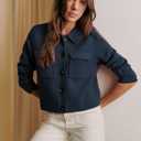 Womens Wool Pea Coat Button Up Open Front Trench Outerwear Long Sleeve Cropped Cardigan Jacket with Pockets (Blue, XL)