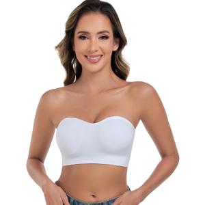 ANGOOL Strapless Bras for Women Wirefree Non-Slip Tube Top Invisible Bralette Seamless Padded Bandeau Bra (Large, White)