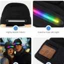 LED Beanie with Light, Unisex Warm Knitted Black Winter Hat, USB Rechargeable Headlamp Cap for Outdoors, Flashlight Beanie Hat for Men Women (Black)