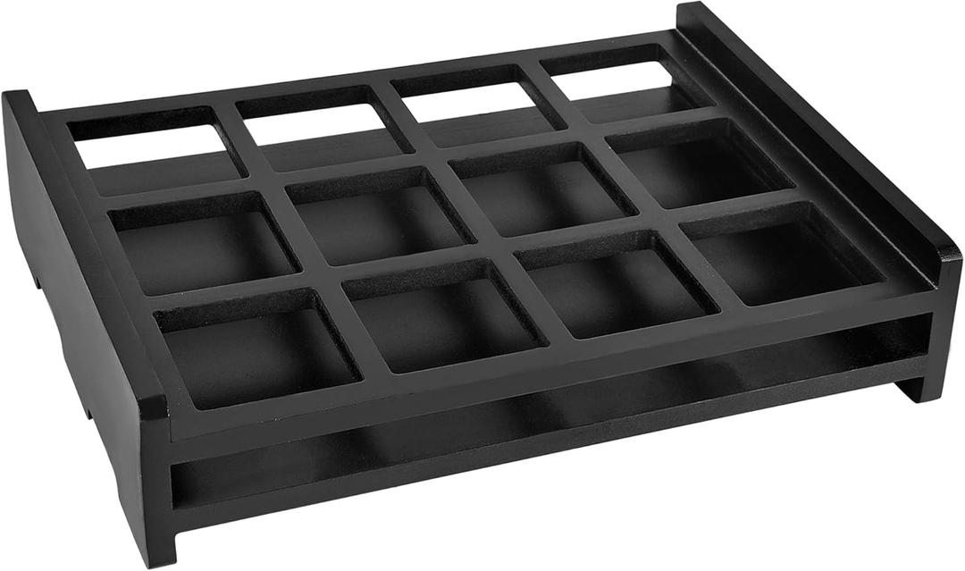 Shot Glass Holder, 12 Storage Holes Party Server Vintage Black Wood Shot Glass Tray (Shot Glass Not Included)