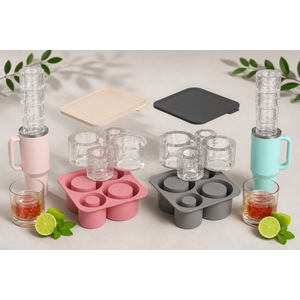 Large Silicone Ice Cube Tray for 20-30-40 oz Tumbler Cup, Slow Melting Ice Mold with Lid, Easy Release Ice Maker (Pink+Gray 2 Pack)