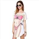 JEYKAY Lady's Cute Bikini Print Cover Up T-Shirt Loose Long Dress (White, L)