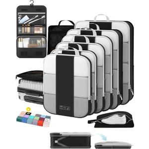 10 Set Compression Packing Cubes for Travel Essentials,Compressible Expandable Packing Cubes for Suitcase,OlarHike Luggage Organizer Bags for Travel,Handy Helper for Organizing Clothes(Black)