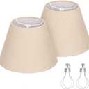Seaside village Small Lamp Shades for Table Lamp, Natural Linen Lamp Shades Set of 2, 5.5" Top x 10" Bottom x 6.6" High, Brown Burlap Lampshade Replacement, Spider, Bulb Clip Adapters Included