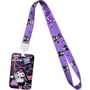 Kuiomi Cute Lanyards for Women and Men, Anime and Kawaii Designs, Purple with ID Badge Holder
