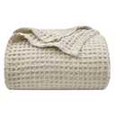 PHF Ultra Soft Waffle Weave Blanket Queen Size 90"x 90"- Washed Lightweight Breathable Cozy Woven Blanket for Bed - Aesthetic Decor for Couch Bedding Sofa Home Car - Light Khaki/Linen
