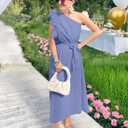ZESICA Womens 2026 Summer One Shoulder Ruffle Maxi Dress Boho Sleeveless Empire Waist Tie Flowy Beach Party Long Dresses (Blue, XL)