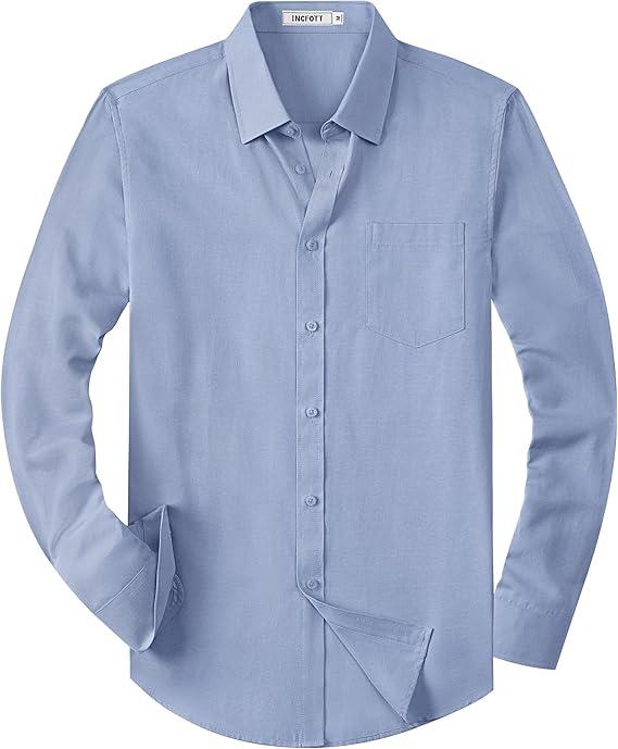 Men's Button Down Shirt Casual Oxford Shirts Untucked Dress Shirt for Men Long Sleeve Button Up Shirt with Pocket, Medium , Blue 
