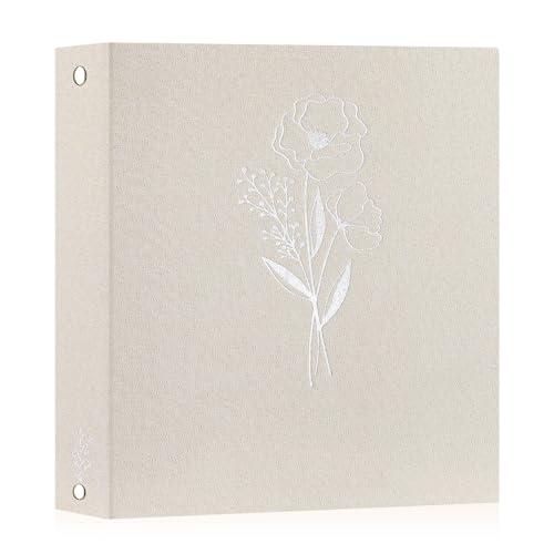 Lanpn 8.5x11 inch Scrapbook Photo Album, Linen Cover Archival Acid Free Top Load 3 Ring Binder Folder Photo Book 8.5 x 11 with 30 Plastic Sleeves 60 Pages (Beige)