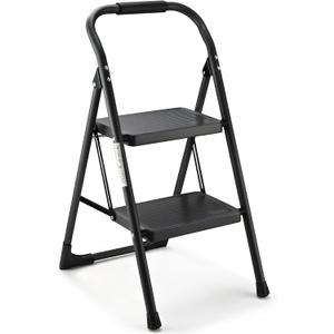 Step Stool for Adults,2 Step Ladder Folding 330lbs Anti Slip Step Stool,Foldable Ergonomic 2 Steel Stool with Wide Pedal for Home, Kitchen, Office (Matte Black)