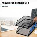 Hicarer 2 Pcs Black Metal Letter Tray Stackable Desk Tray Single Wire Mesh Organizer Front Load File Paper Holder for Desktop Office Home School Classroom (12.8 x 9.84 Inch)