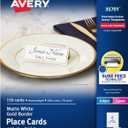 Avery Printable Place Cards with Sure Feed Technology, 1-7/16" x 3-3/4", White with Gold Border, 150 Blank Tent Cards for Laser or Inkjet Printers (35701)