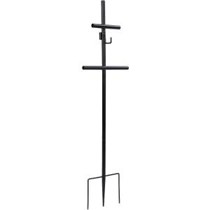 Frienda Adjustable Wreath Stand for Cemetery, Black Cross Design with Hook for Hanging Wreath & Hole for Floral Arrangement, Outdoor Memorial Decoration, Height Adjustable from 23.6" to 35.4"
