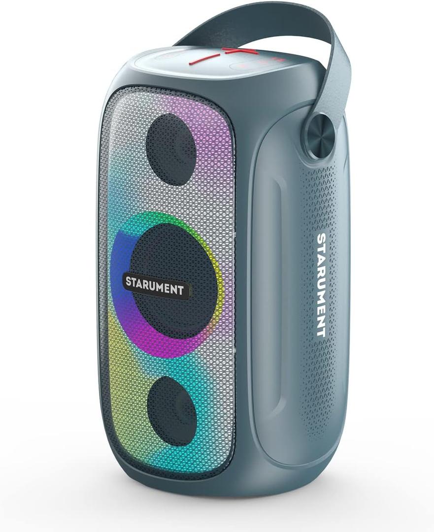 Starument MS-PB55 Party Speaker - Wireless Portable Speaker with Loud HiFi Sound, LED Lights, Cool Unique Design - IPX5 Waterproof, Rechargeable 3600mAh Battery - Compact Home & Outdoor Travel Speaker (Blue)