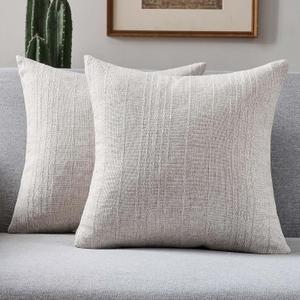 FUTEI Natural Decorative Throw Pillow Covers 20x20 Inch Set of 2,Soft Linen Striped Texture Cushion Case,Farmhouse Home Decor for Couch Bed Living Room