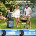 Ausic Outdoor Misting Fan for Outside, 5 Gal 12" Pro Portable Mister Fan with Water Box, 30000mAh Rechargeable Cooling Fan with Adapter, LED Light, Patio/Sports/Camping Essentials - Telescopic Handle