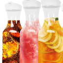 Set of 3 Plastic Carafe with Lid, 1 Liter Mimosa Bar Supplies, Large Square Base Juice Containers, Water Bottle, Milk Container, Clear Beverage Containers for Fridge