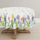 Horaldaily Spring Summer Tablecloth 70x70 Inch Round, Easter Watercolor Wild Flowers Tulip Lavender Blooming Floral Table Cover for Party Picnic Dinner Decor