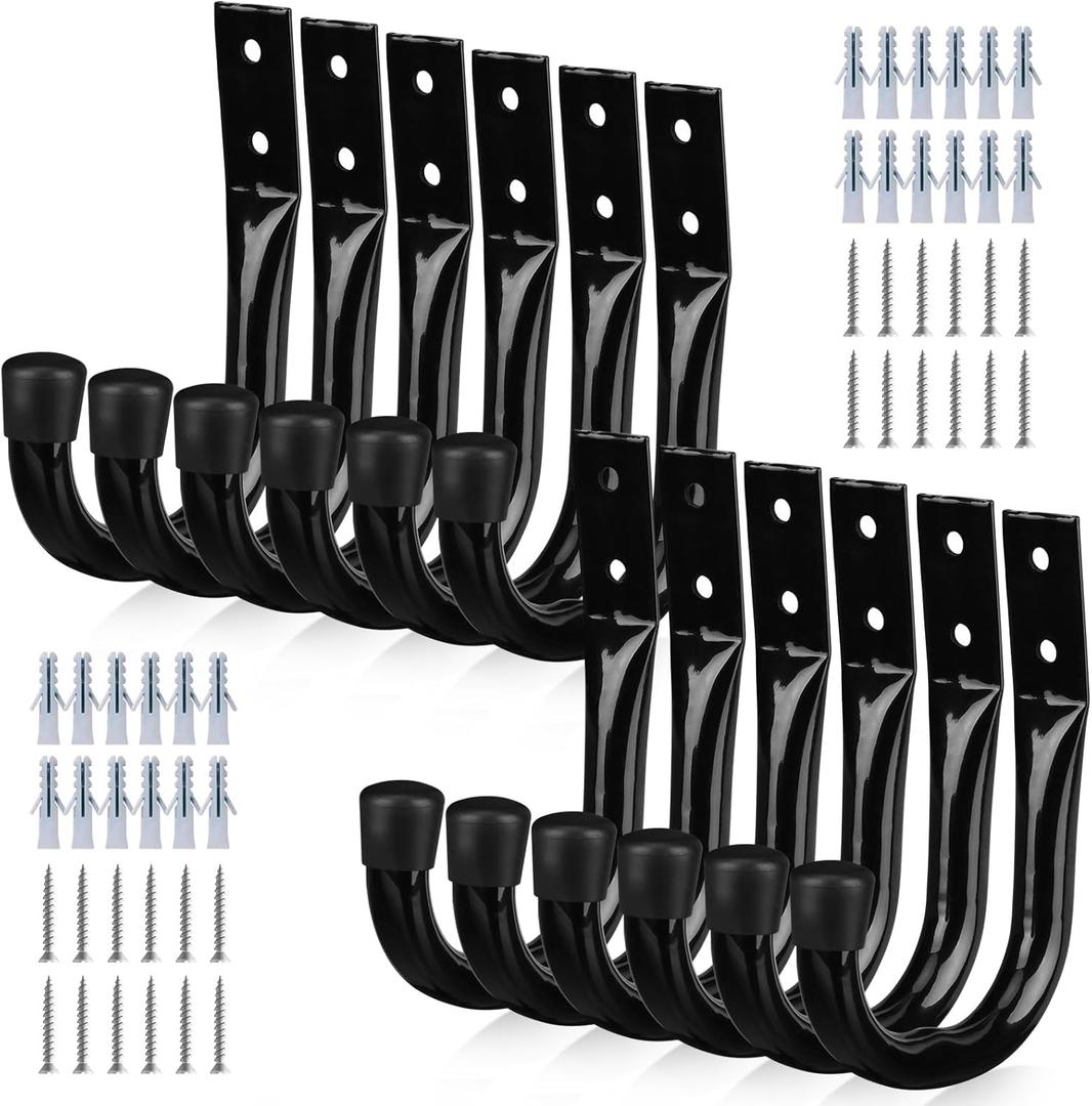 Heavy Duty Garage Storage Hooks, 12-piece Bike Hooks for Garage Wall, Utility Garage Hooks, Wall Mount J Hook for Hanging, Large Metal Storage Organizer Tool, Extension Cord Hanger