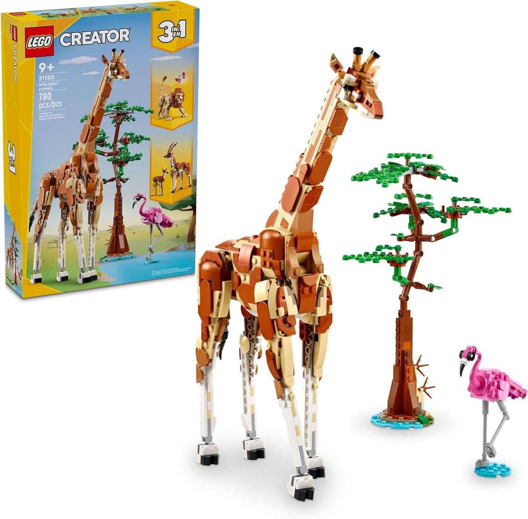 LEGO Creator 3 in 1 Wild Safari Animals, Rebuilds into 3 Different Safari Animal Figures - Giraffe, Gazelle or Lion Toy, Nature Toy, Building Set for Kids Ages 9 Years Old and Up, 31150