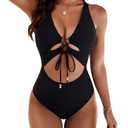 Blooming Jelly Womens Sexy One Piece Swimsuit Cut Out Slimming Bathing Suit V Neck Crisscross Back Swimwear, Size -L