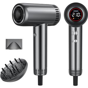 Hair Dryer with Magnetic Diffuser Attachments, Professional High Speed Ionic Blow Dryer for Fast Drying,9 Heat & 2 Speed Settings,Auto Clean and Cool Shot,Compact Hair Blow Dryer for Travel,Salon,Home