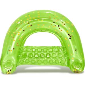 POZA Inflatable Pool Float Chair - Luxurious Lounger Filled with Sparkle Confetti, 2 Built in Cup Holders & Handles, Water Floating Chair for Beach, Lake & Swimming Pool - 48 x 38 Inch (Green)