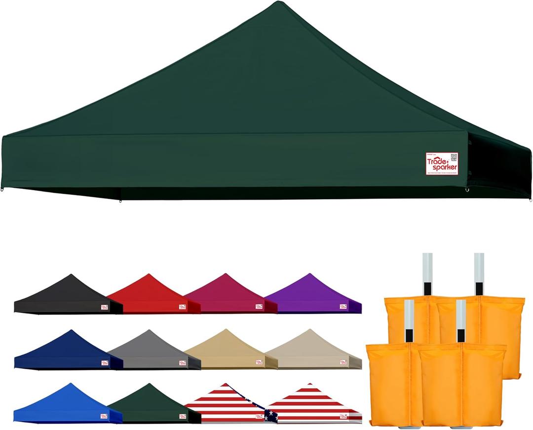 Tradesparker 10x10 Commercial Pop Up Canopy Replacement Top-Windproof D-Rings+Banner Grommets+Loop Pile Wall System,Ez Canopy Cover ONLY-Frame/Side Walls NOT Included(ForestGreen)