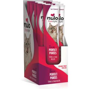 Nulo Freestyle Lickable Cat Treats - Perfect Pures Tuna & Crab, Squeezable Grain-Free Wet Cat Food Topper, High Moisture for Hydration, 48 x 0.5oz (EXP 11/25/27)