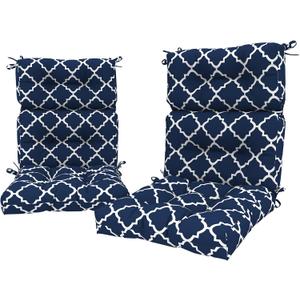LVTXIII Outdoor Seat/Back Chair Cushion Patio Tufted High Back Cushion, Seasonal Replacement Rocking Chair Cushion with Ties (22" W x 20D, Set of 2, Geomentry Navy)