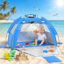 Baby Beach Tent with Fan, Portable Sun Shade Shelter for Baby & Toddler, 190T Silver Coated Kids Beach Tent with Solar Misting Fan for Beach, Pool, Park & Travel