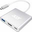 Acer USB C to HDMI Adapter, 4K USB C Hub with 100W PD, USBA 3.0 Port, HDMI to USBC Multiport Digital AV Converter for MacBook Neo/Pro/Air, iPad, Tablets, TV, Monitor and More (Silver)