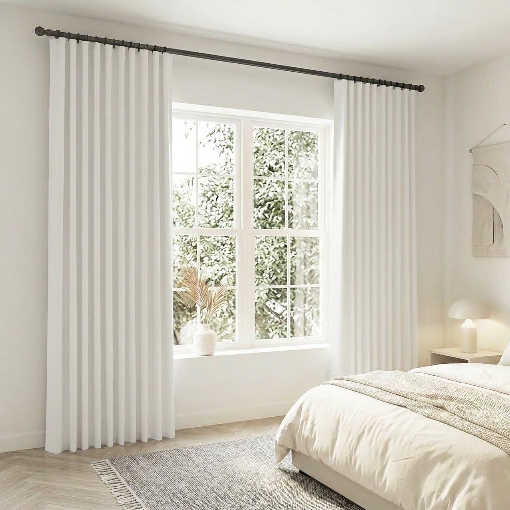 90 Inch Ivory Off White Satin Blackout Curtains - Modern Clean Lines Look Drapes with Heading Tape for Pinch Pleated or Track System with Hook, Light Blocking Room Darkening for Living Room Bedroom (52"W x 90"L (Pack of 2))