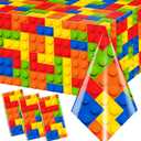 3pcs Building Block Tablecloths, Birthday Party Supplies Waterproof Plastic Colorful Blocks Bricks Table Cover for Building Block Party Decoration