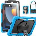 SEYMAC Kids Case for iPad 9th/ 8th/ 7th Generation 10.2" 2021-2019, Heavy Duty Protective Shockproof Case with Screen Protector, Rotating Stand/Handle/Shoulder Strap for iPad 10.2, Light Blue