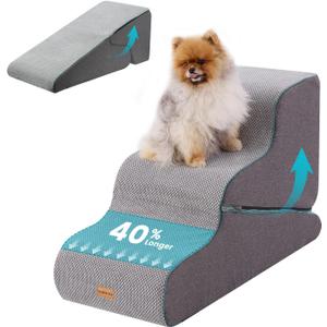 Gardner Pet Dog Stairs for Small Dogs 22.4" H, Large 2 in 1 Transformable 3-Step Pet Stairs and ramp, Dog Steps for High Bed (22-27") with Non-Slip Waterproof Cover CertiPUR-US Certified Foam, Grey
