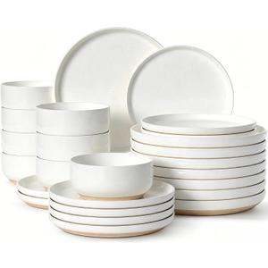 Plates and Bowls Sets, Scratch Resistant Dinnerware Sets for 8, 24 Pieces Porcelain Ceramic Dishware Dishes Set, Modern Stoneware Kitchen Dinner Set, Microwave and Dishwasher Safe, Cream White
