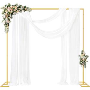 Fomcet 8FT x 8FT Backdrop Stand Heavy Duty with Base, Gold Portable Adjustable Pipe and Drape Backdrop Stand Kit, Square Metal Arch Party Frame for Wedding Birthday Parties Banquet Decorations