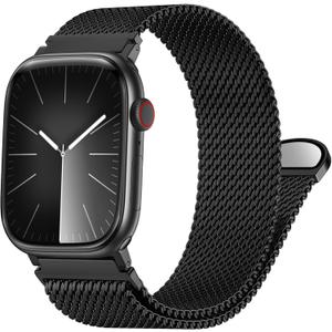 Milanese Mesh Loop Compatible with Apple Watch Bands for Men 44mm 49mm 45mm 46mm 40mm 38mm 41mm 42mm, Stainless Steel Metal Magnetic Strap for iWatch Band Series 11 10 9 8 7 6 5 4 3 2 1 SE Ultra3 2 1 (Black)