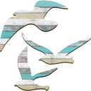 HINGTAI 3Pcs Wood Seagull Beach Wall Art, Nautical Self-adhesive Seagull Decorations, Coastal Themed Decors for Home Bedroom Living Room