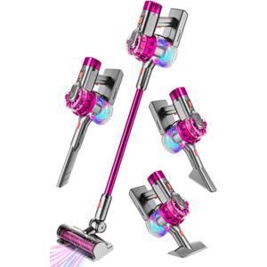 4-in-1 Kids Toy Vacuum That Works, Toddler Pretend Play Cleaning Set with Real Suction, Toys Working Cleaner Birthday Idea for 3 4 5 6 7+ Year Girl Boy (Rose Red)