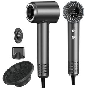 Hair Dryer, 150000 RPM Brushless Motor with 500M Negative Ions, Fast-Dry Lightweight Design, ThermoControl & Magnetic Nozzle/Diffuser, Low Noise Salon Blow Dryer for All Hair, Travel, Home