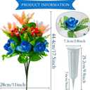 XONOR Artificial Cemetery Flowers for Grave, Set of 4 Artificial Flowers Bouquet Memorial Flowers with Vase for Outdoor Cemetery Headstones Graveyard Gravestone Decoration (Blue&Orange-4Pcs)
