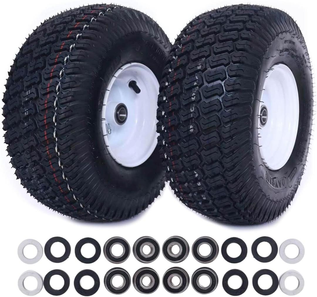 Dayrim 2 Pcs 15x6.00-6 Lawn Mower Tires with White Rim, 4-Ply Tubeless, 3" Centered Hub, 3/4" Bore Bearing, Wheel & Tire Assembly, Turf Tread for Riding Mowers & Garden Tractors (white, 15x6.00-6)