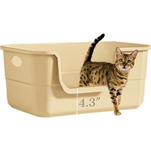 Low Entry Litter Box for Kittens & Senior Cat, High Sided Kitty Litter Boxes with Handle, Anti-Splash Plastic Large Litter Tray Pan for Big Cats, Easy to Clean, 19.6"L*13.7"W*8.6"H (Apricot)